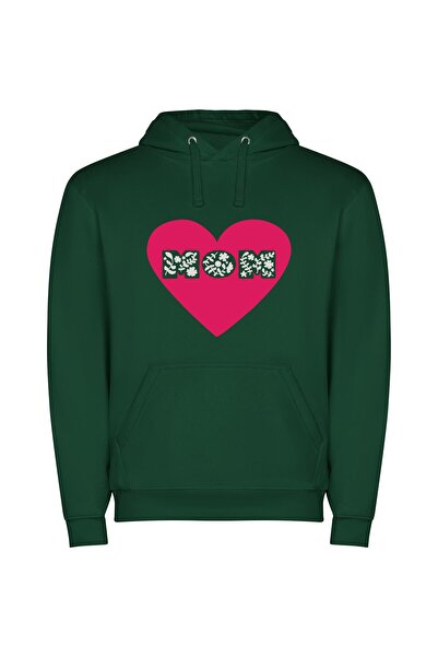 iLovePrints Mom's Floral Heart Φούτερ με κουκούλα σε χρώμα Πράσινο