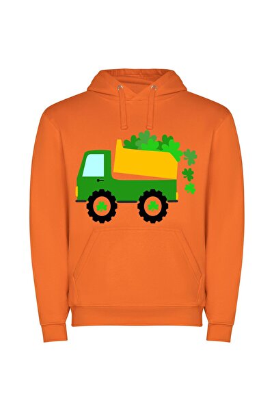 iLovePrints Green Clover Truck Delight Φούτερ με κουκούλα σε χρώμα Πορτοκαλί