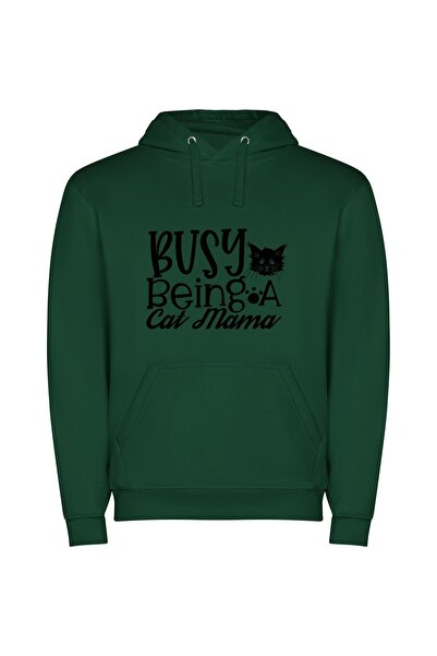 iLovePrints Purrfectly Chic Feline Fashion Φούτερ με κουκούλα σε χρώμα Πράσινο
