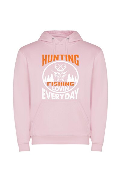 iLovePrints Outdoor Passion: Hunting, Fishing! Φούτερ με κουκούλα σε χρώμα Ροζ