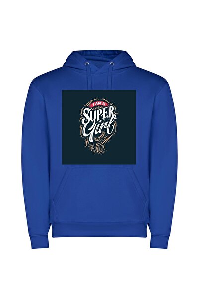 iLovePrints Super Girl Hair Φούτερ με κουκούλα σε χρώμα Μπλε