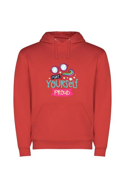 iLovePrints Proudly Radiant Sticker Design Φούτερ με κουκούλα σε χρώμα Κόκκινο