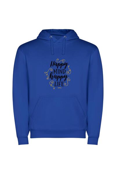 iLovePrints Blissful Mind, Joyful Life Φούτερ με κουκούλα σε χρώμα Μπλε