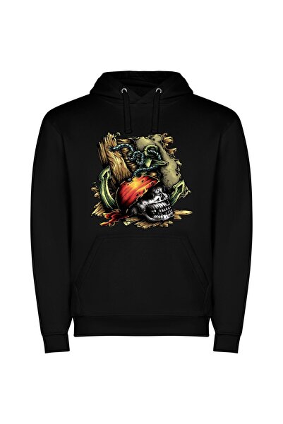 iLovePrints Pirate's Colorful Skull Φούτερ με κουκούλα σε χρώμα Μαύρο