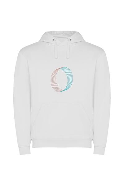 iLovePrints Tricolor Minimalist Emblem Φούτερ με κουκούλα σε χρώμα Λευκό
