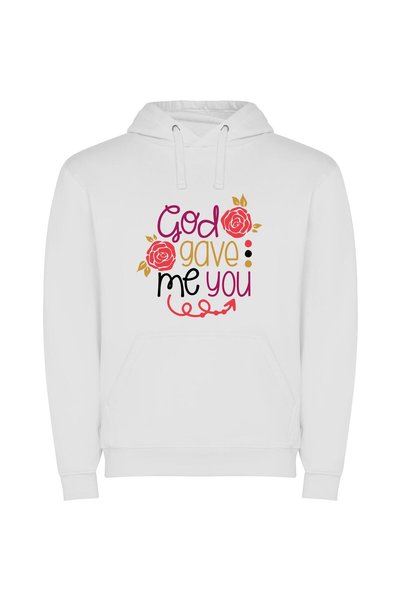 iLovePrints Divinely Drawn: Me & You Φούτερ με κουκούλα σε χρώμα Λευκό