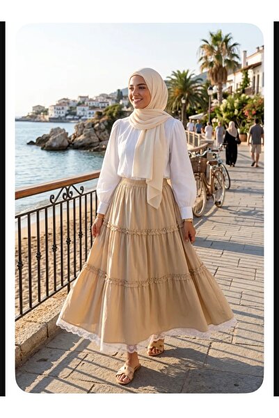 MODELİSA FIRFIRLI DANTELLİ POPLİN ETEK