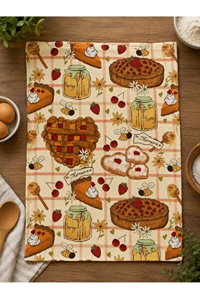 Piloji Decorative Kitchen Towel 35X50 cm Honey and Pie Patterned Printed Dryi...
