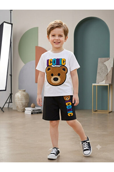Kids Summer Boy's Teddy Bear Iconic Bear Printed Double Set
