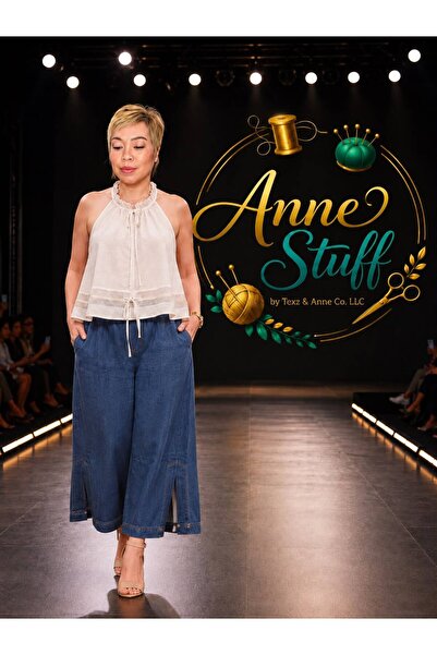ANNESTUFF Premium Soft Denim Palazzo Pants with Slit