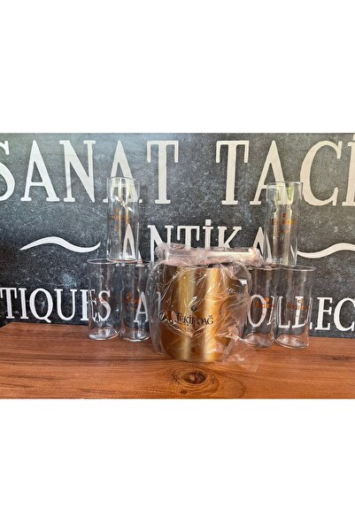 SANAT TACİRİ 6 ADET ALTIN SERİ RAKI BARDAĞI BİR ADET BUZ KOVASI MAŞA HEDİYELİ