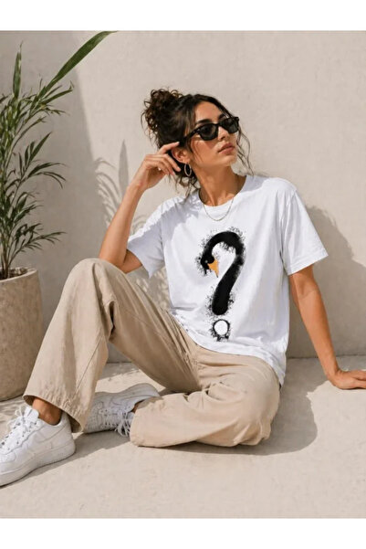 Gökyüzü Moda Swan Figured Question Mark Printed T-Shirt Short Sleeve T-Shirt ...