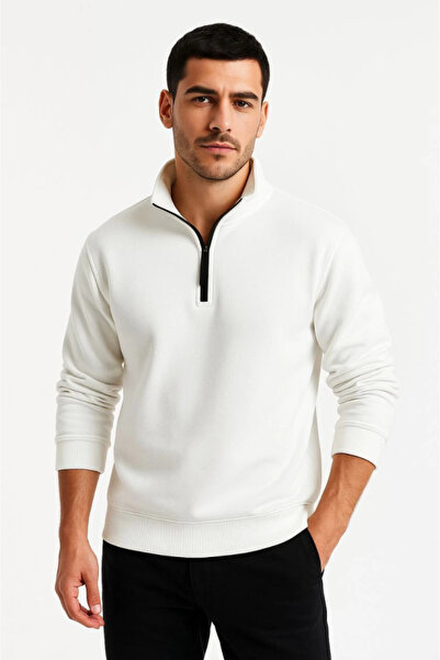 Wear Up Men's Stand Collar Sweatshirt Stand Collar Half Zipper 3 Thread Ribbe...