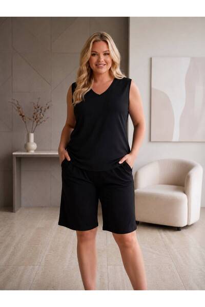 SELEN-ELA Plus Size Lycra Viscose Combed Cotton Comfortable Cut Shorts Set