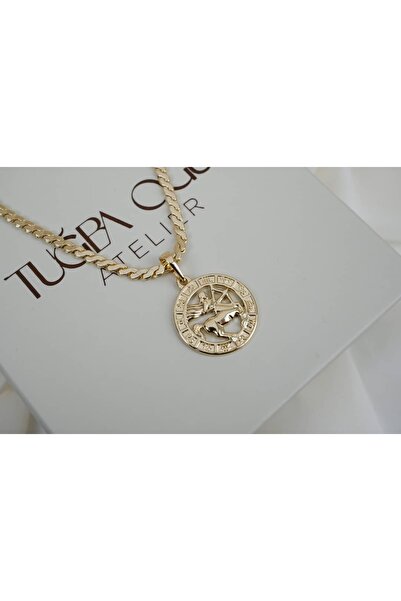 ATELİER TUĞBA KOL374 14K ALTIN KAPLAMA MADALYON FORM BURÇ GOLD KOLYE