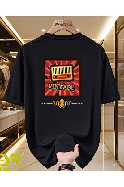 EYMORA تي شيرت للجنسين مطبوع عليه راديو عتيق - تصميم راديو ريترو بتصميم موسيق...