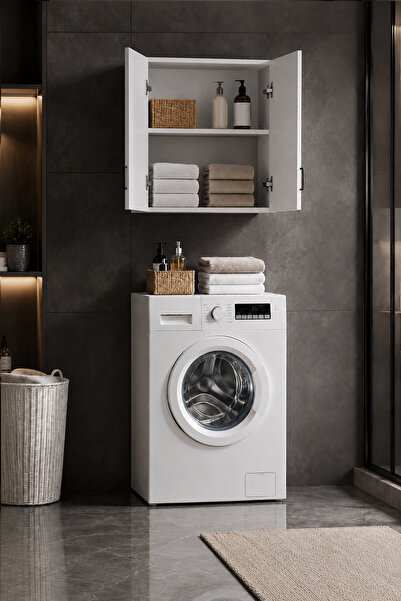 LOVİSSE HOME Hera Çamaşır Makinesi Üstü Dolap 2 Kapaklı Duvara Monte Banyo Do...