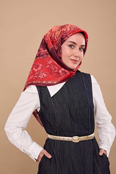 Silk Home Tivil Silk Scarf Ist 11482 - 08 Red Vintage Pattern