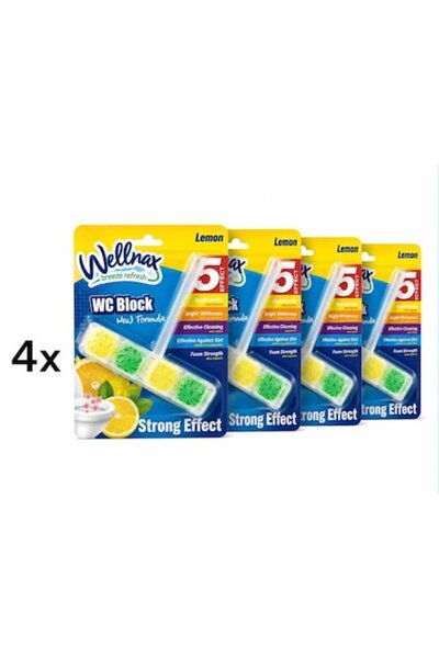 Wellnax Set de 4 blocuri WC Breeze Refresh, parfum de lămâie, 5 efecte, 4 × 45 g