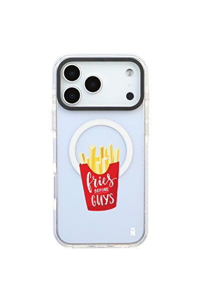Casen iPhone 17 Pro Yanları Beyaz Magsafe Arty Şeffaf Fries Before Patates Ta...