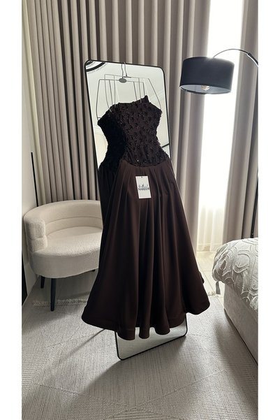 Nareen Fashion Dark Chocolate Brown Luxury Evening Dress