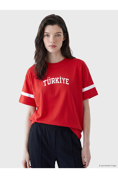 LC Waikiki Red Turkey Printed Cotton Women's T-Shirt