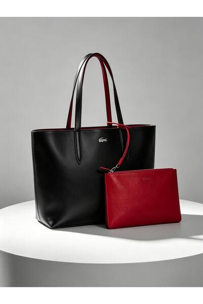 Lacoste Kids Women's Double-Sided Two-Tone Large Capacity Handbag, Black/Red