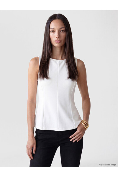 LC Waikiki White Crew Neck Peplum Blouse