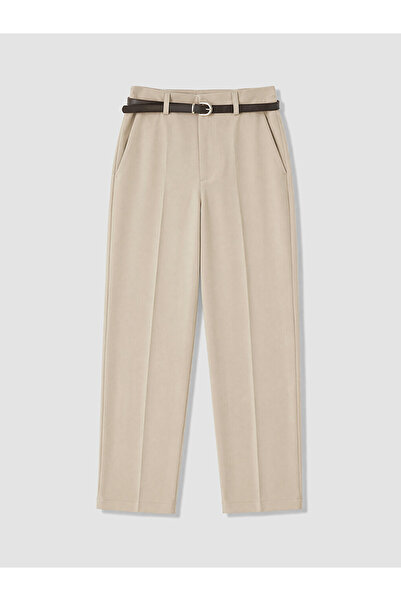 LC Waikiki Beige Women's Fabric Trousers with Waist Belt