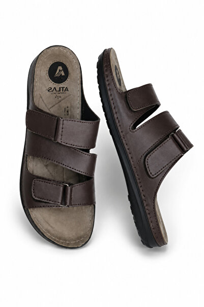 Generic Brand Slipper for Men, Leather Open Toe Slide with Cushioned Insole a...