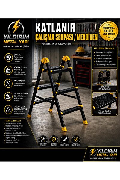 HARDY Zigana 3x3 Çift Çıkışlı Metal Merdiven Katlanır ev ofis bahçe inşaat tipi