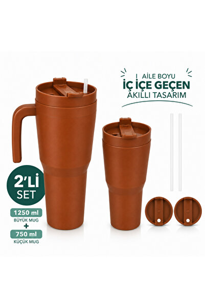 Kale Termos Kale Sippro Mug İç İçe Geçen 2'li Pipetli Suluk Seti 1250 ml + 75...