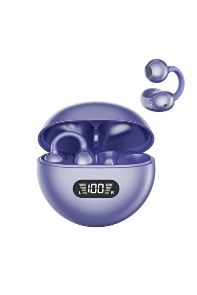 Choice Purple Digital Display Ear Clip Headphones Wireless Bone Conduction Bl...