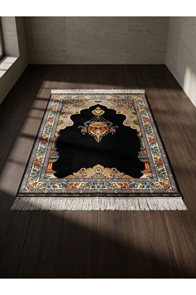 Reis Premium Bambu İpek İran Seccade - Siyah 125x80 cm 160 Tarak El İşçiliği Saçaklı