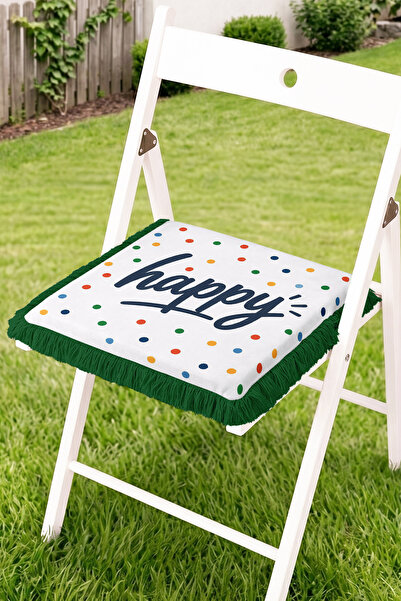 Realhomes Happy Written Colorful Polka Dot Patterned Fringed Zippered Chair C...