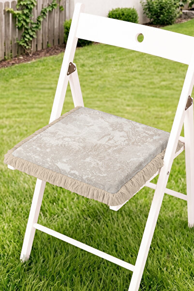 Realhomes Landscape and Nature Drawing Patterned Fringed Zippered Chair Cushi...