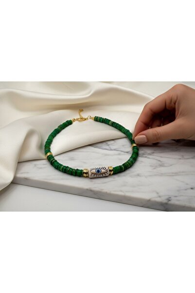 La sauvagine Green Evil Eye Detailed Beaded Necklace – Bohemian Modern Design...