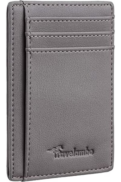 Travelambo Front Pocket Minimalist Leather Slim Wallet RFID Blocking Medium Size