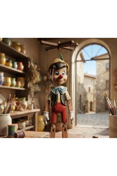 Kuzey Tacı El Yapımı Ahşap Pinokyo İpli Kukla / Marionette | 25 CM | Dekorati...