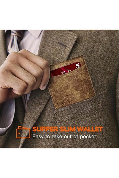 Runbox RFID Blocking Genuine Leather Slim Wallet for Men Bifold Minimalist Fr...
