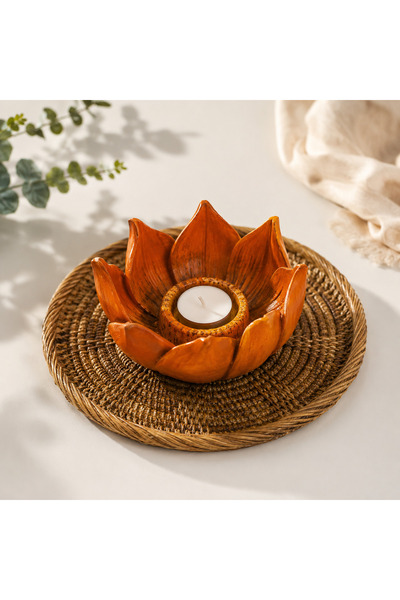 Zeda by Es Hasır Görünümlü Tepsili Lotus Tealight Mumluk