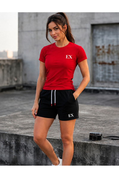 CLOTHES33 تي شيرت وشورت من قطعتين، طقم صيفي رقيق ماص للعرق، مطبوع، للنساء/الر...