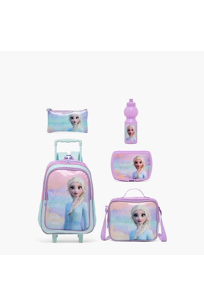 Disney Frozen 5-Piece School Trolley Bag Set for Kids 13+ Years with Lunch Bo...