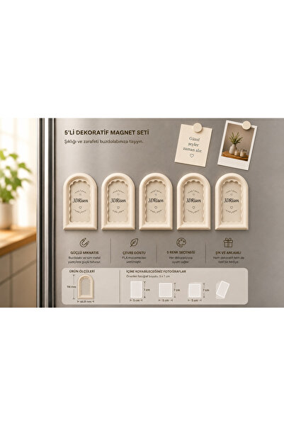 3DRisen 5'li Dekoratif Vintage Magnet Seti