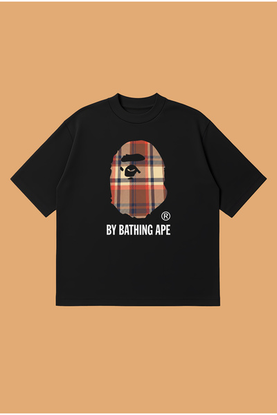 PURE POWER تي شيرت بني منقوش بطبعة Bape كبير الحجم وقصّة مربعة للجنسين مصنوع ...