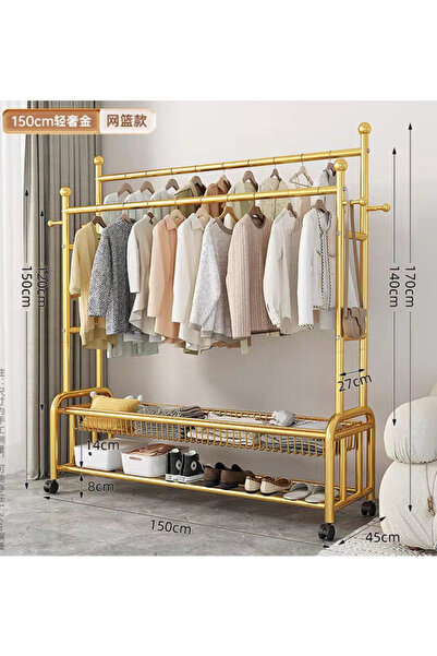 Generic This Is a Double Movable Clothes Rack with a Luxurious Gold Design an...