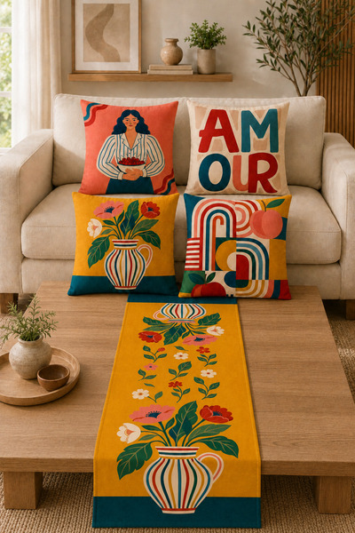 stellahomes Retro Floral and Geometric Patterned 4-Piece Throw Pillow Cover a...