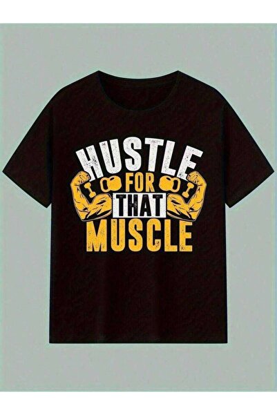 k222 تي شيرت بطبعة Hustle That Muscle - قميص ناعم ومسامي للجنسين مع طباعة دمب...