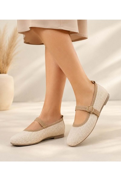 Kids Club Shoes Feles Belt Buckle Knitwear Flat Toe Women's Ballerina Shoes B...