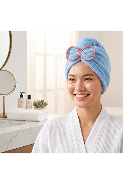 jantistore Prenses Peluş Mikrofiber Saç Kurulama Havlusu Çizgi Fiyonklu, Prat...
